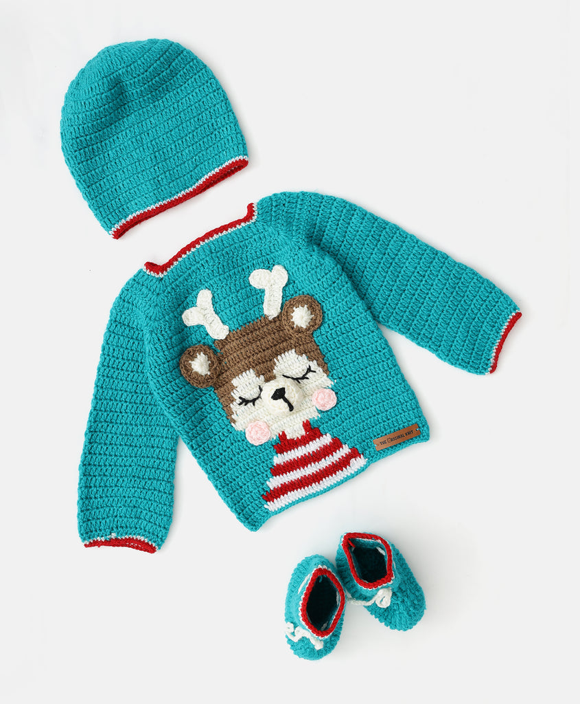 Handmade Reindeer Sweater Set- Sea Green
