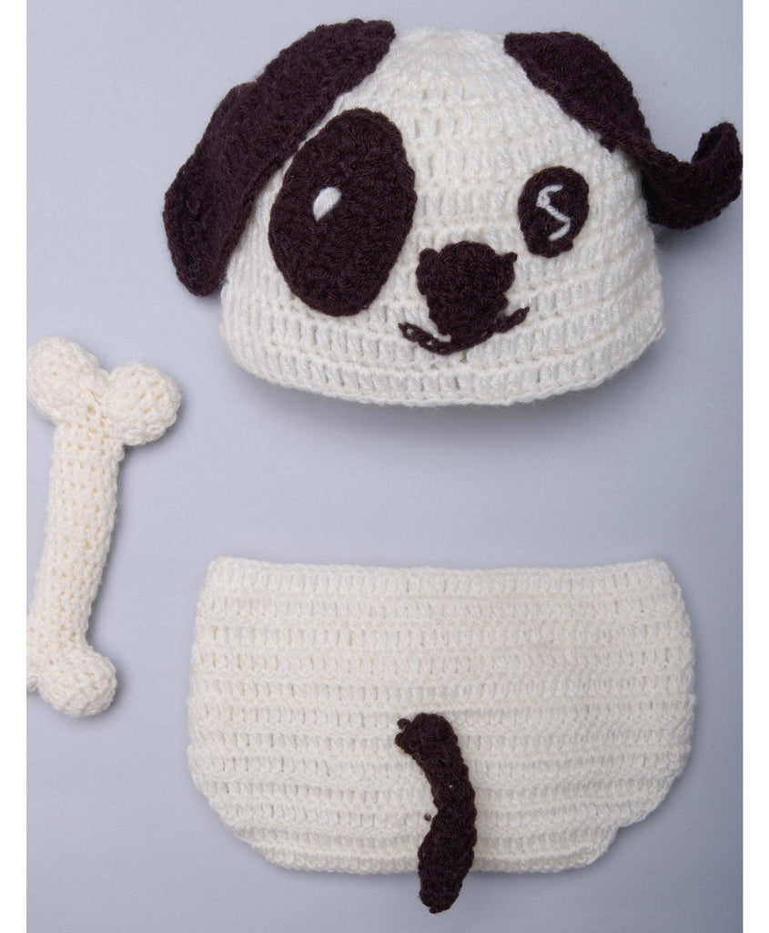 Puppy Cap & Diaper Cover Handmade Crochet Photography Outfit - Off White
