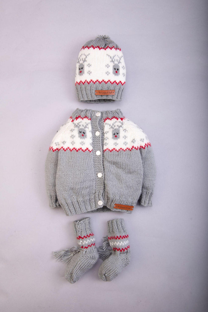 Reindeer Pattern Sweater Set- Grey & Off White - The Original Knit