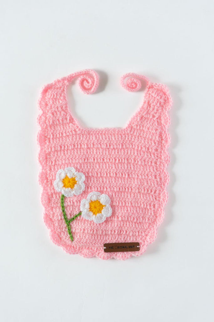 Flower Handmade Bib- Pink - The Original Knit