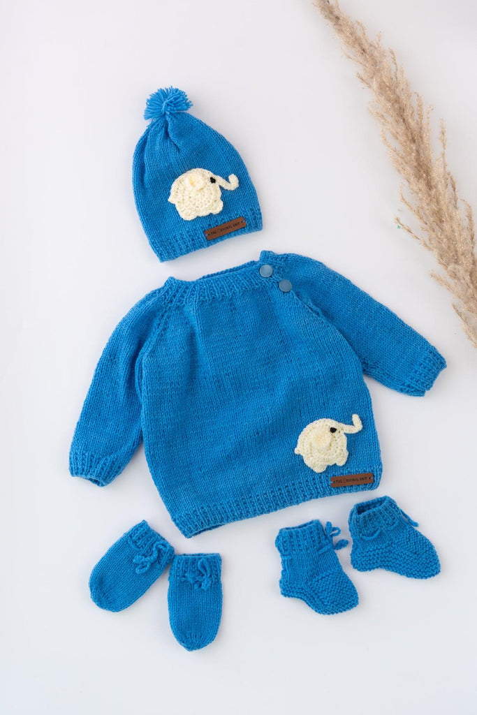 Elephant Patch Handmade Sweater Set- Blue - The Original Knit