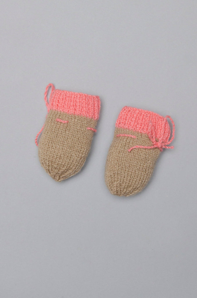 Unisex Handmade Mittens- Beige & Pink - The Original Knit