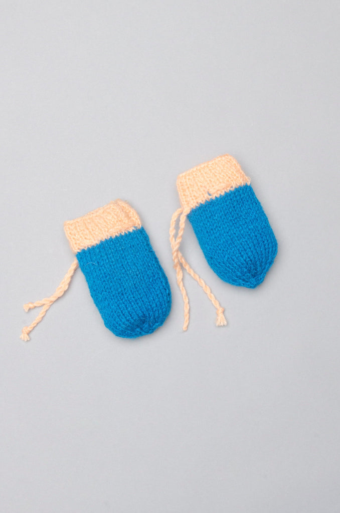 Unisex Handmade Mittens- Blue & Beige - The Original Knit