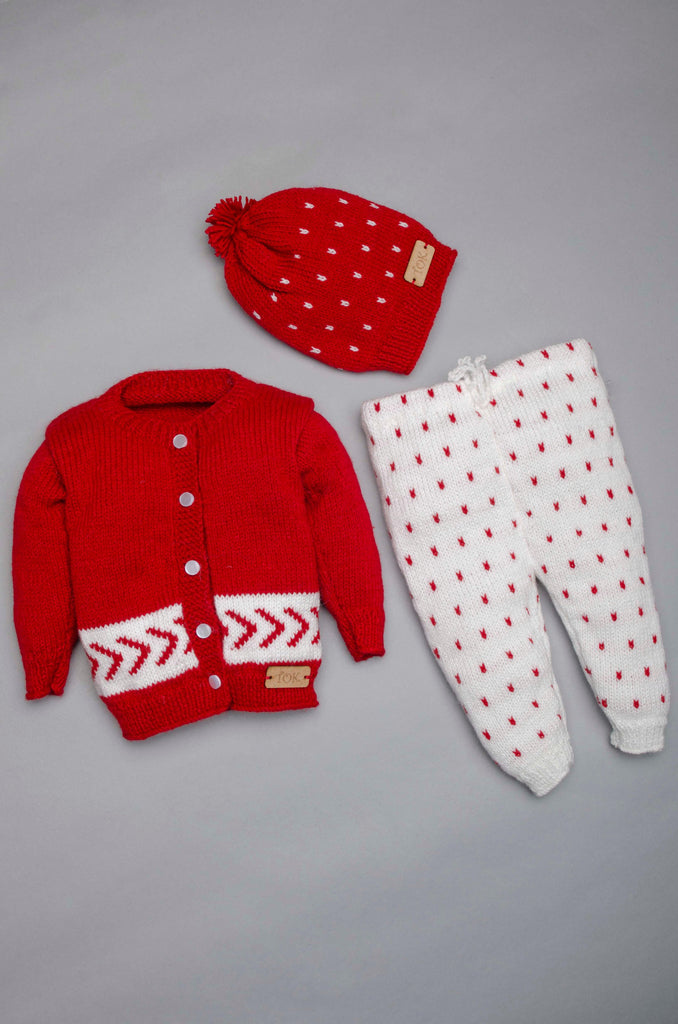 Handmade Sweater & Pyjama Set- Red & White - The Original Knit