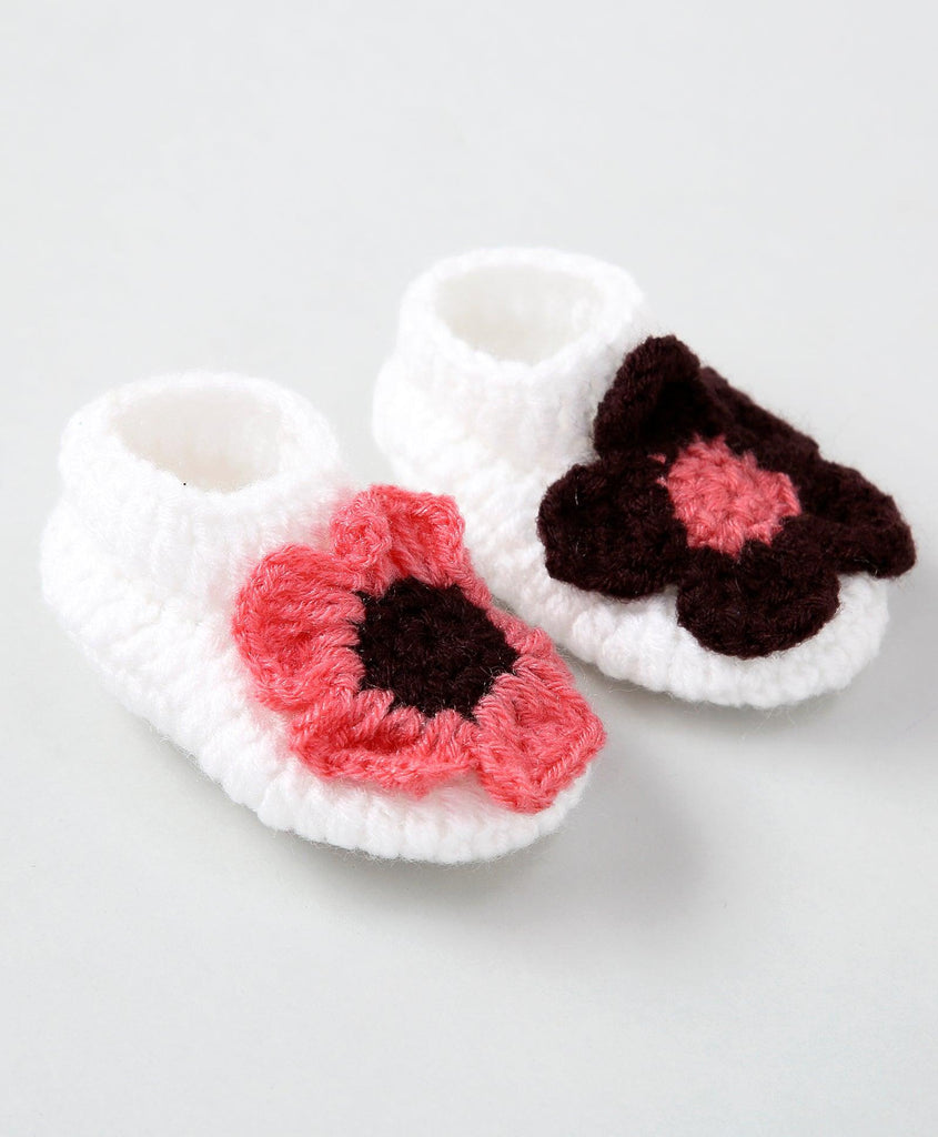 Narcissus Flower Handmade Booties- White - The Original Knit
