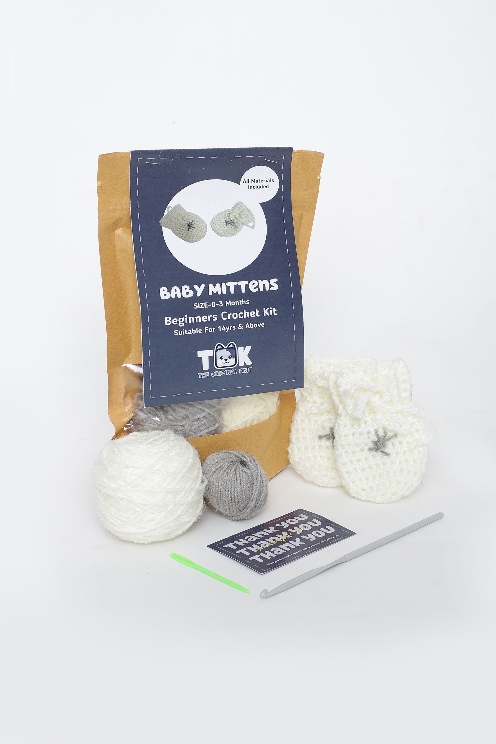 DIY Crochet Kit Baby's First Mittens Cream Grey – The Original