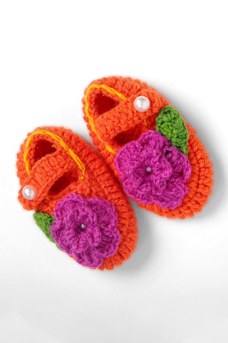 The Flower Booties- Orange – The Original Knit