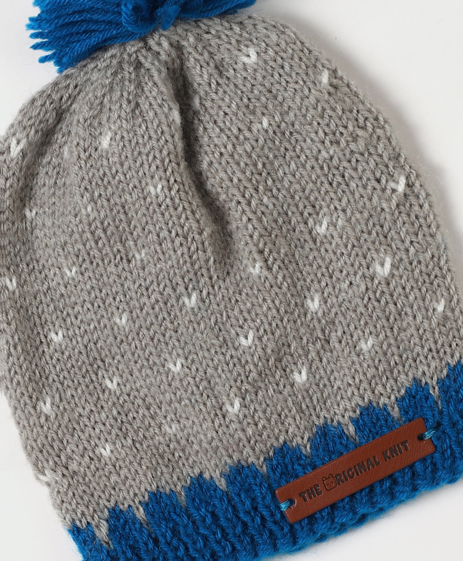Handmade Cap Unisex Handmade Self Design Cap- Grey & Blue โ The Original Knit
