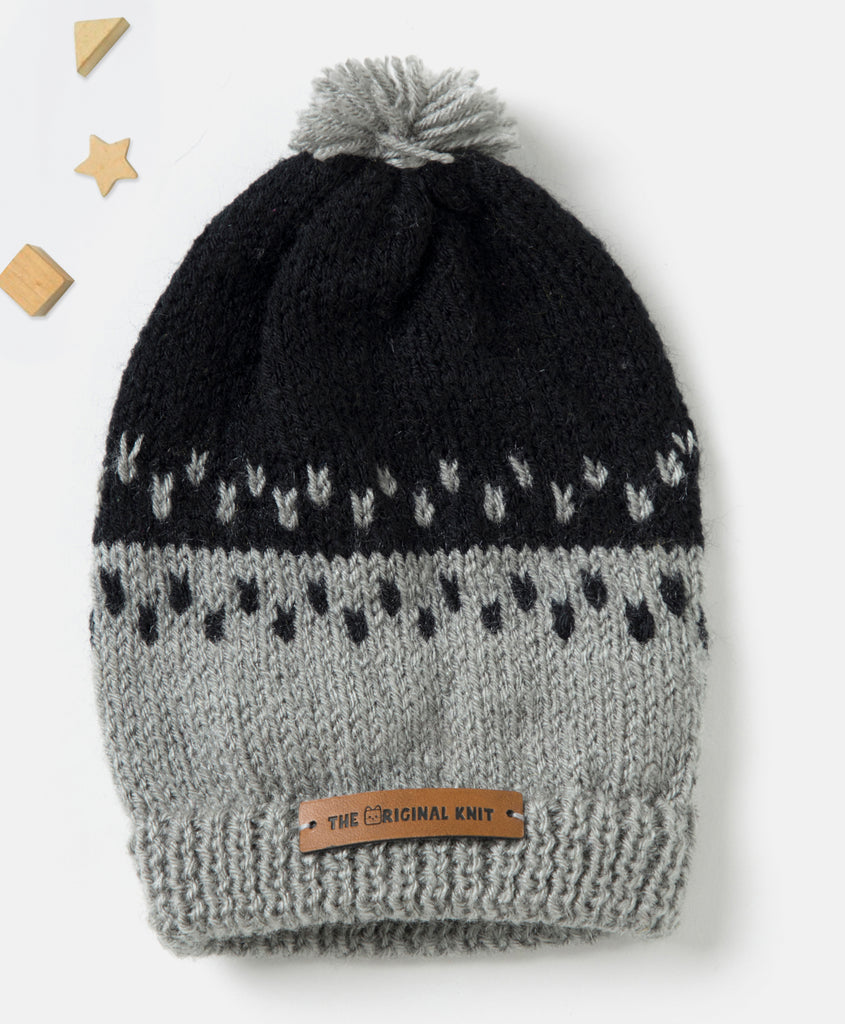 Handmade Cap Handmade Self Design Cap- Grey & Black โ The Original Knit