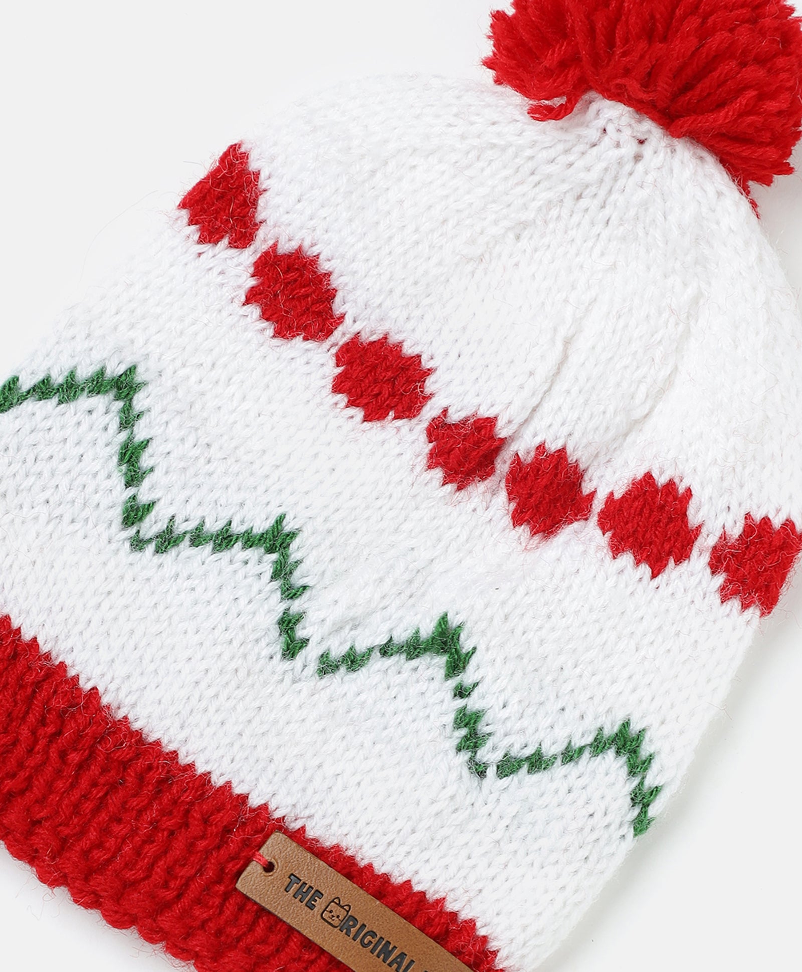 Handmade Cap Handmade Self Design Cap- White & Red โ The Original Knit
