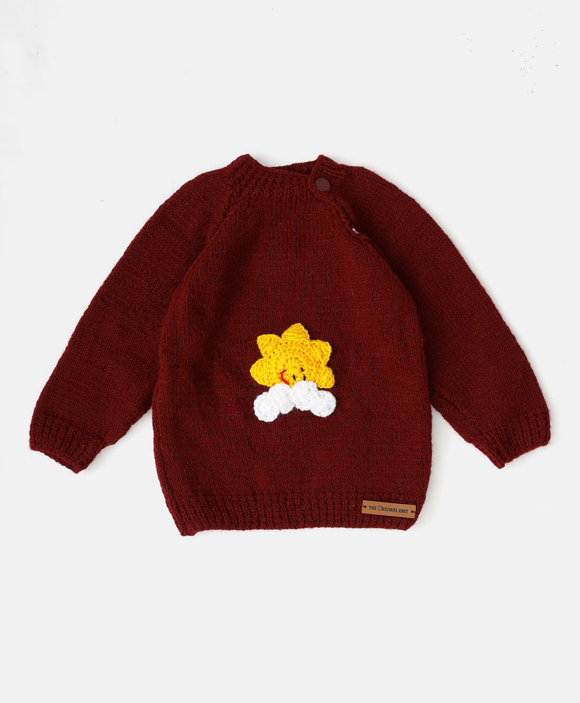 Handmade Sun & Cloud  Sweater- Maroon