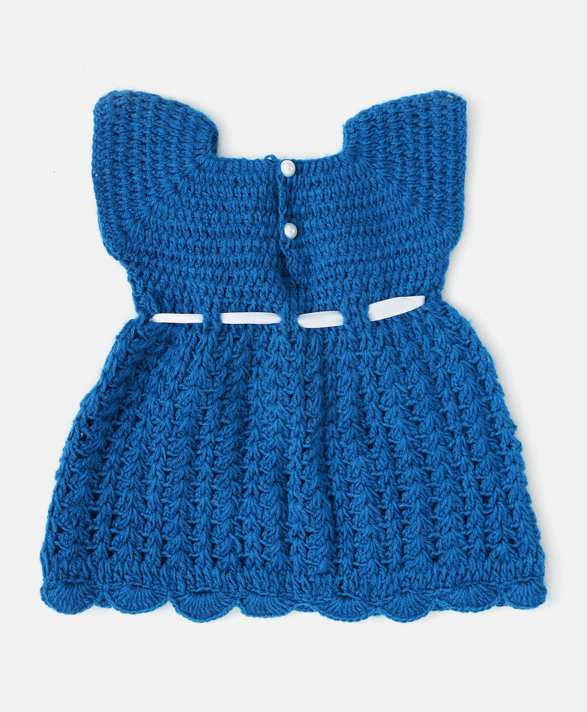 Bow Embellished Fit & Flare Dress- Blue