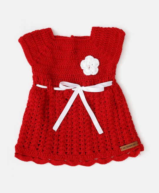 Acrylic Yarn Girl Hand Knitted Woolen Baby Frocks