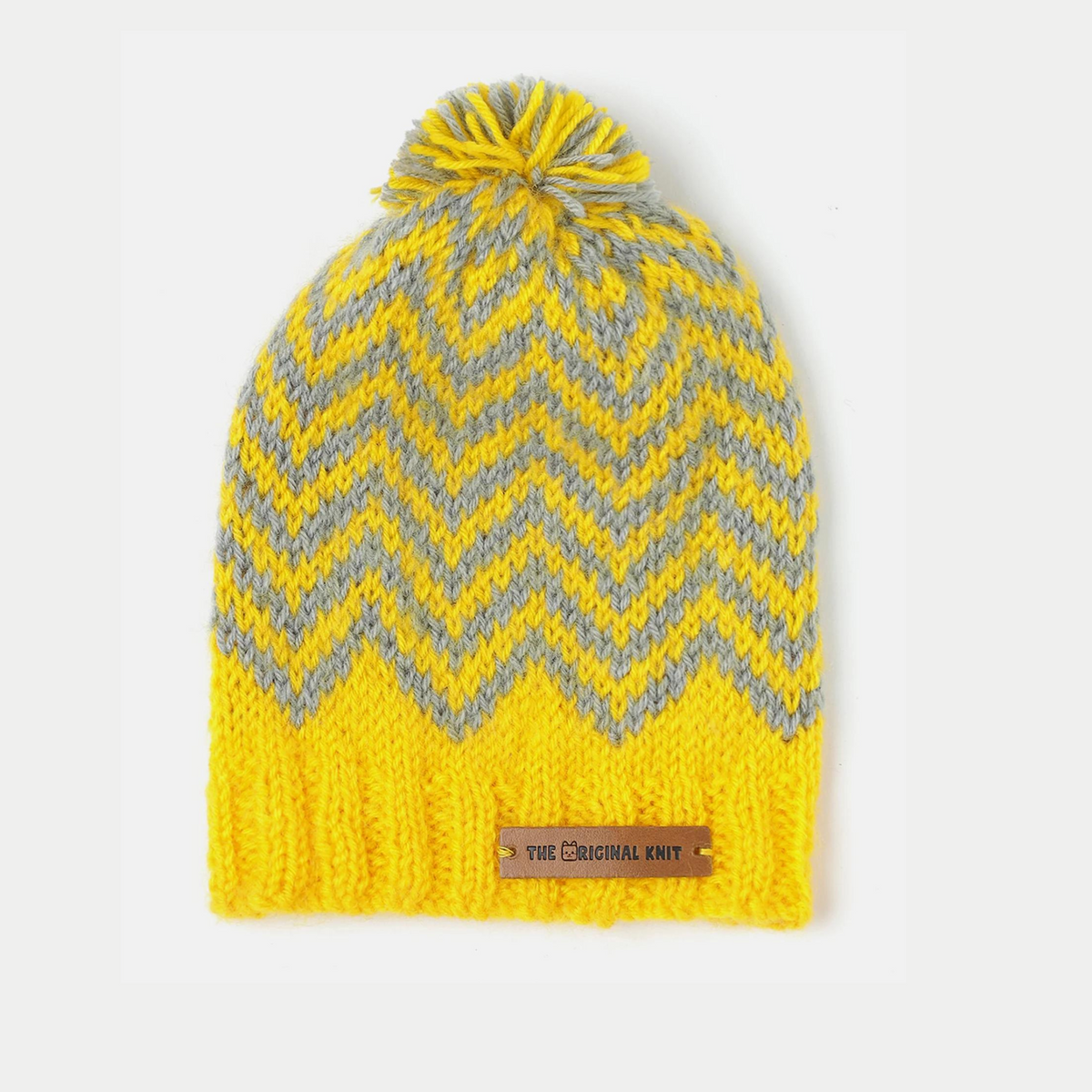 Handmade Self Design Cap- Yellow & Grey – The Original Knit
