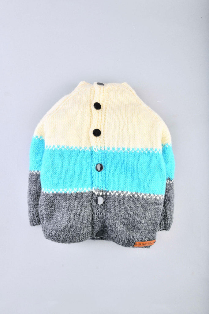 Handmade Colour Blocked Sweater- Blue & Off White - The Original Knit