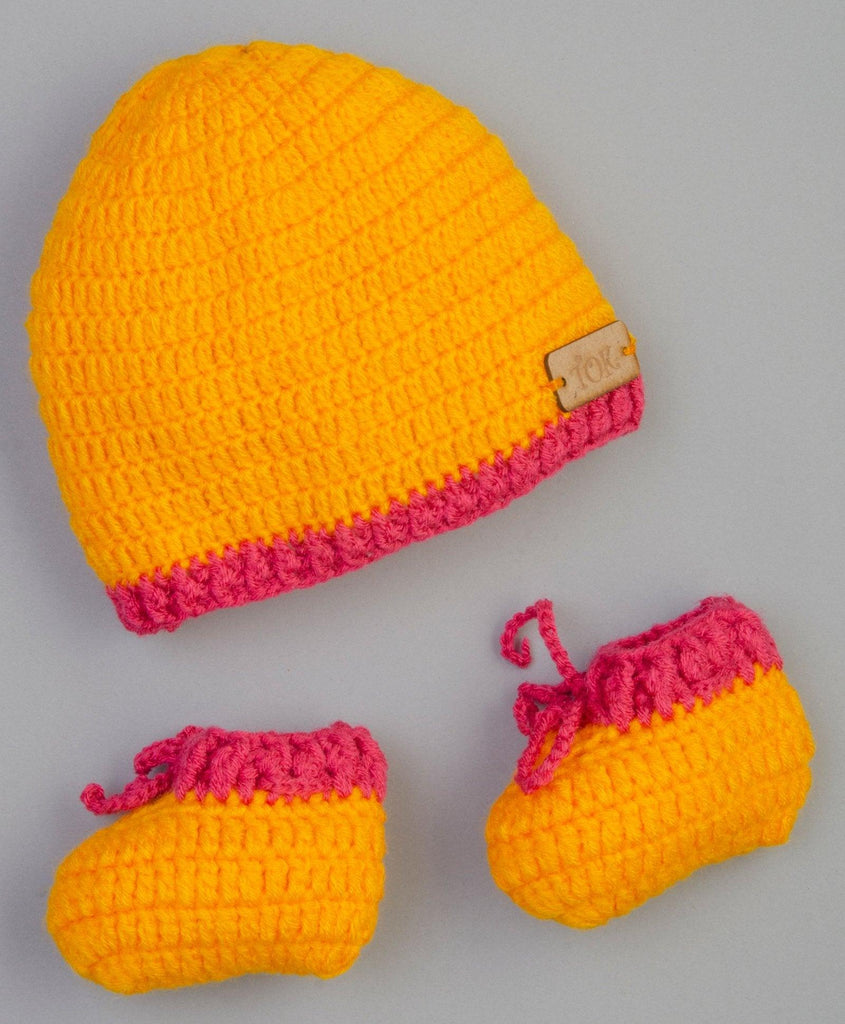 Cap & Booties- Yellow & Magenta