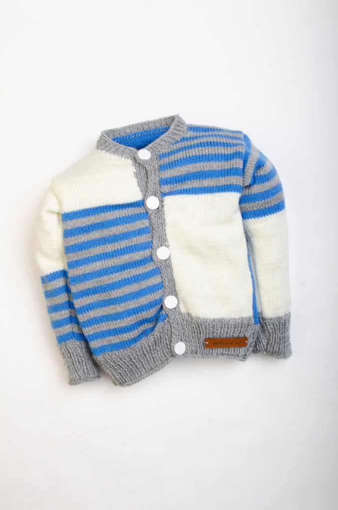 Handmade Striped Sweater- Blue & Off White - The Original Knit
