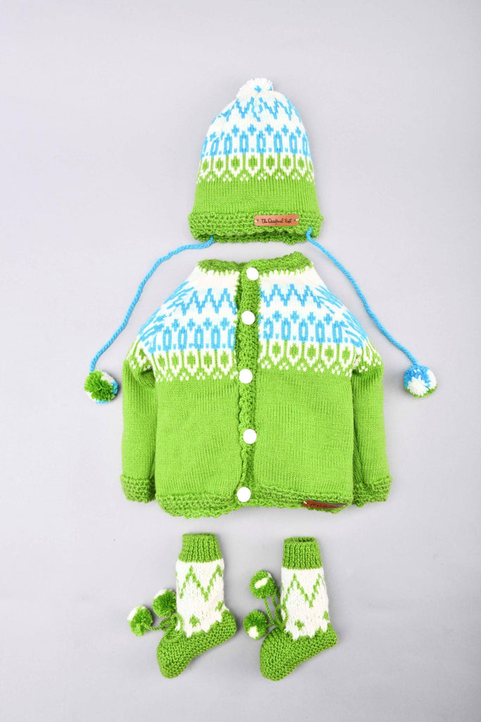 Handmade Sweater Set- Green & Off White - The Original Knit