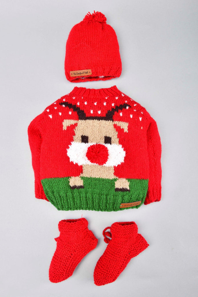 Reindeer Sweater Set- Red & Green - The Original Knit