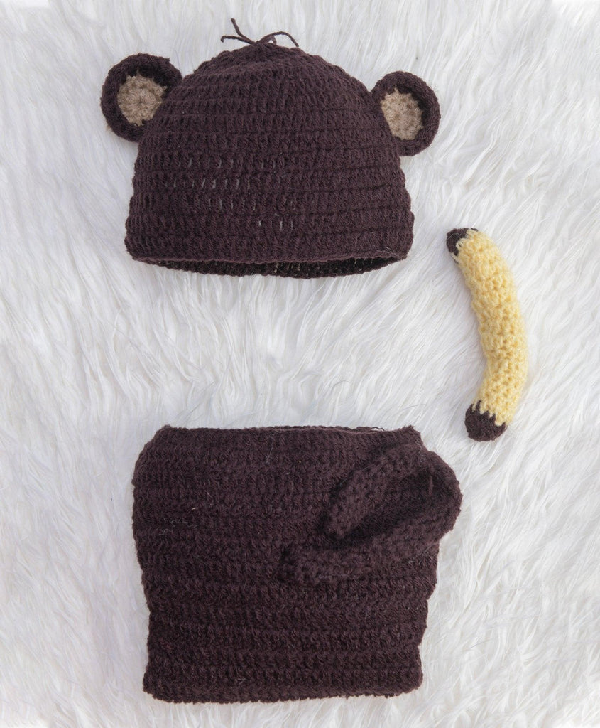 Monkey Cap & Diaper Cover Handmade Crochet Photography Prop - Brown
