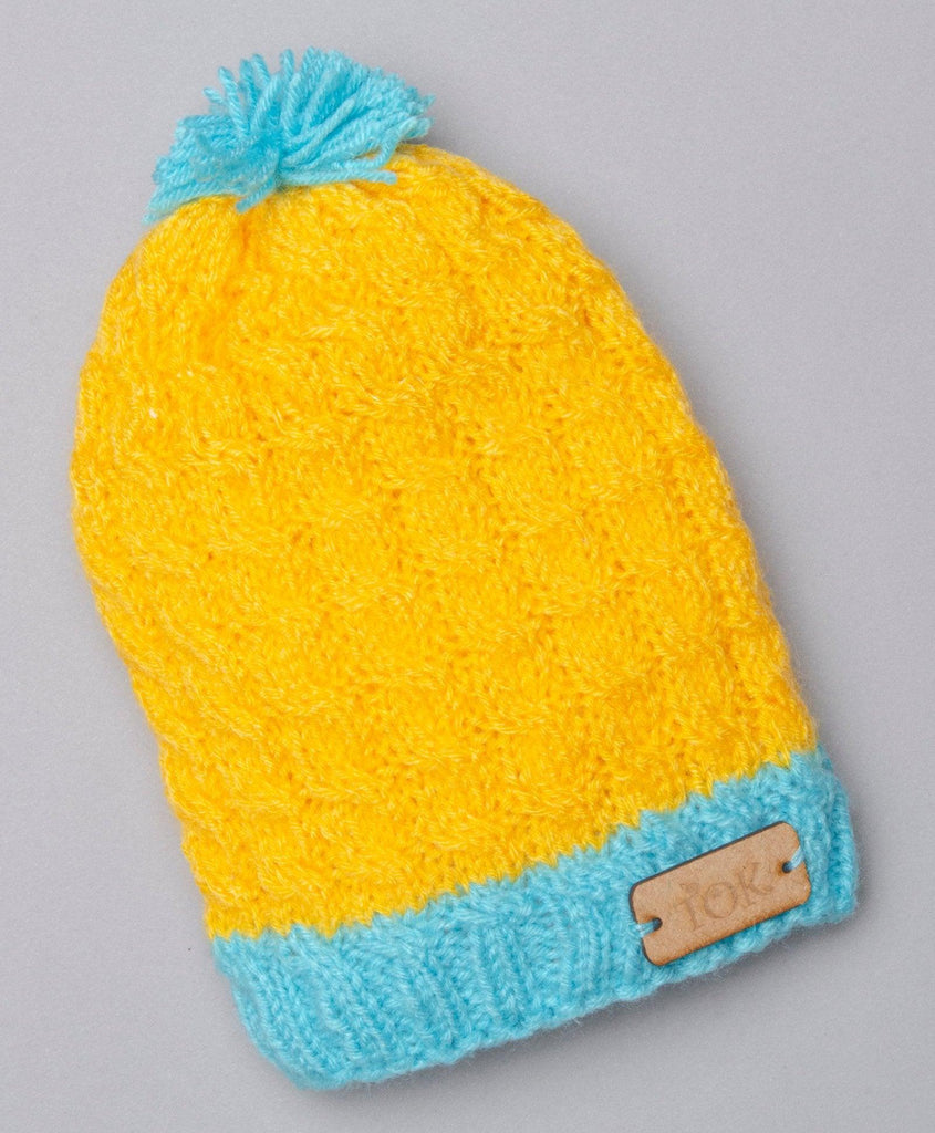 Cable Design Handmade Cap- Yellow & Blue