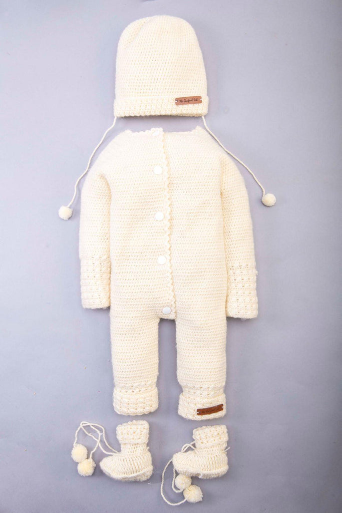 Handmade Bodysuit with Cap & Socks- Off White - The Original Knit