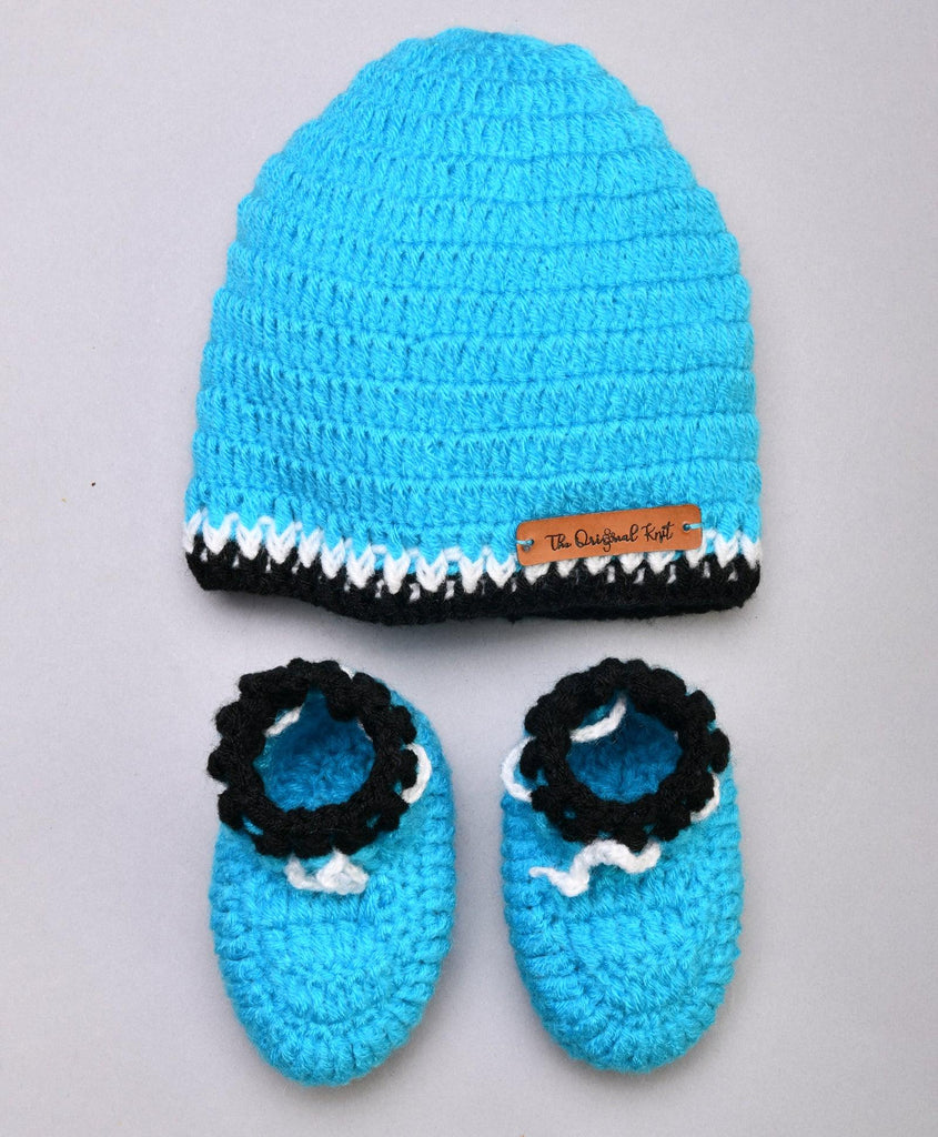 Minimal Handmade Cap & Booties- Blue - The Original Knit