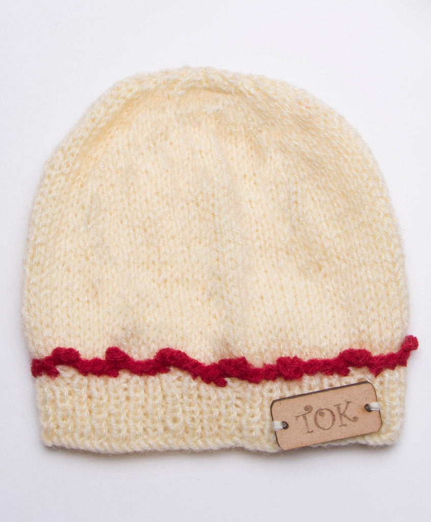 Knitted Cap- Off White & Red - The Original Knit