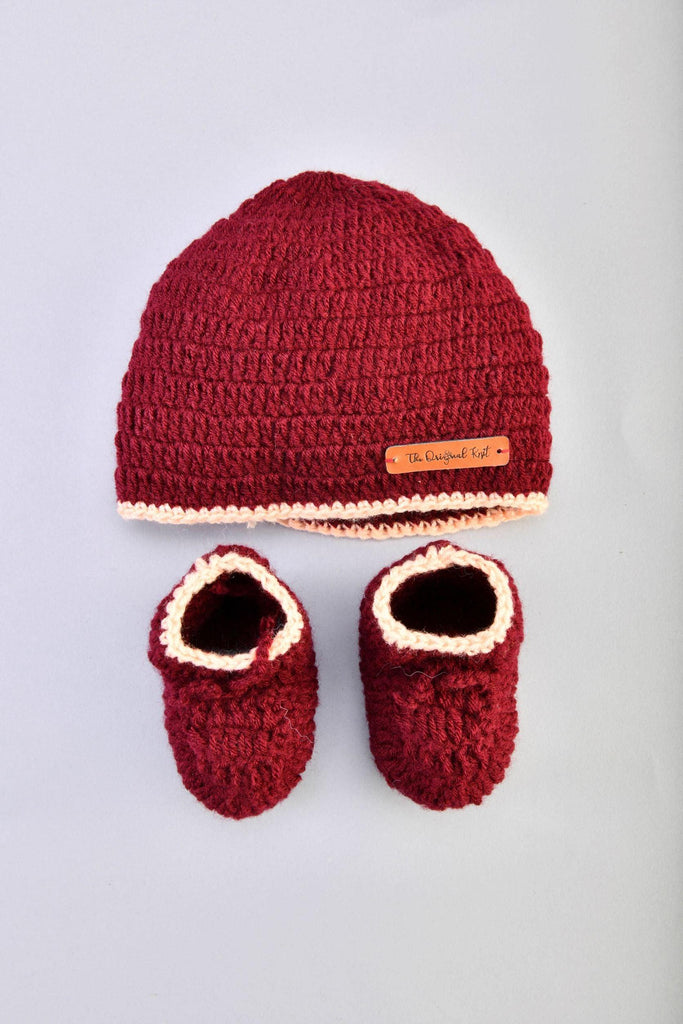 Handmade Cap & Booties- Maroon - The Original Knit