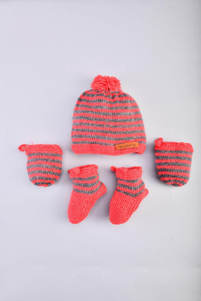 Handmade Striped Cap, Socks & Mittens- Red & Black - The Original Knit