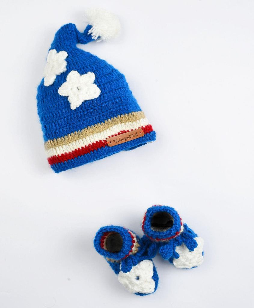 Star Crochet Cap & Booties-  Blue - The Original Knit