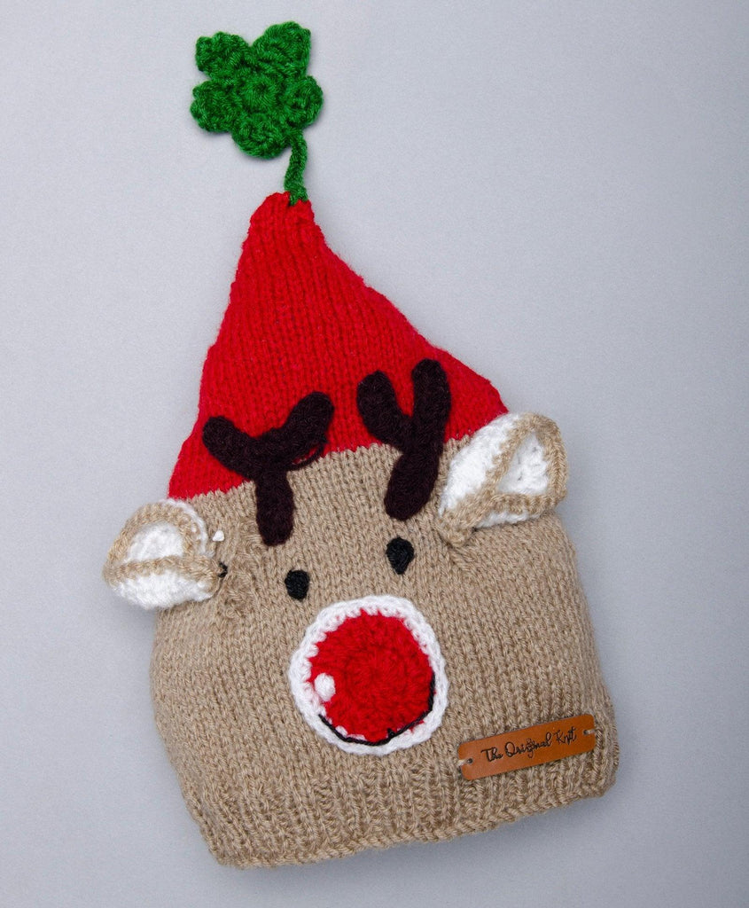 Reindeer X'Mas Cap- Red & Beige - The Original Knit