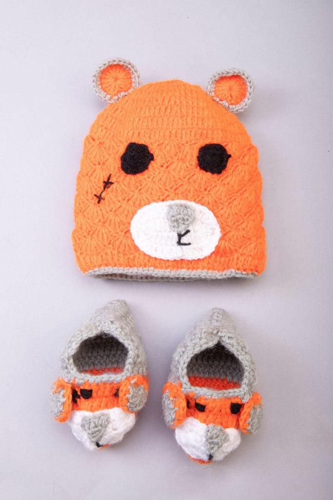Handmade Cap with Booties- Orange - The Original Knit