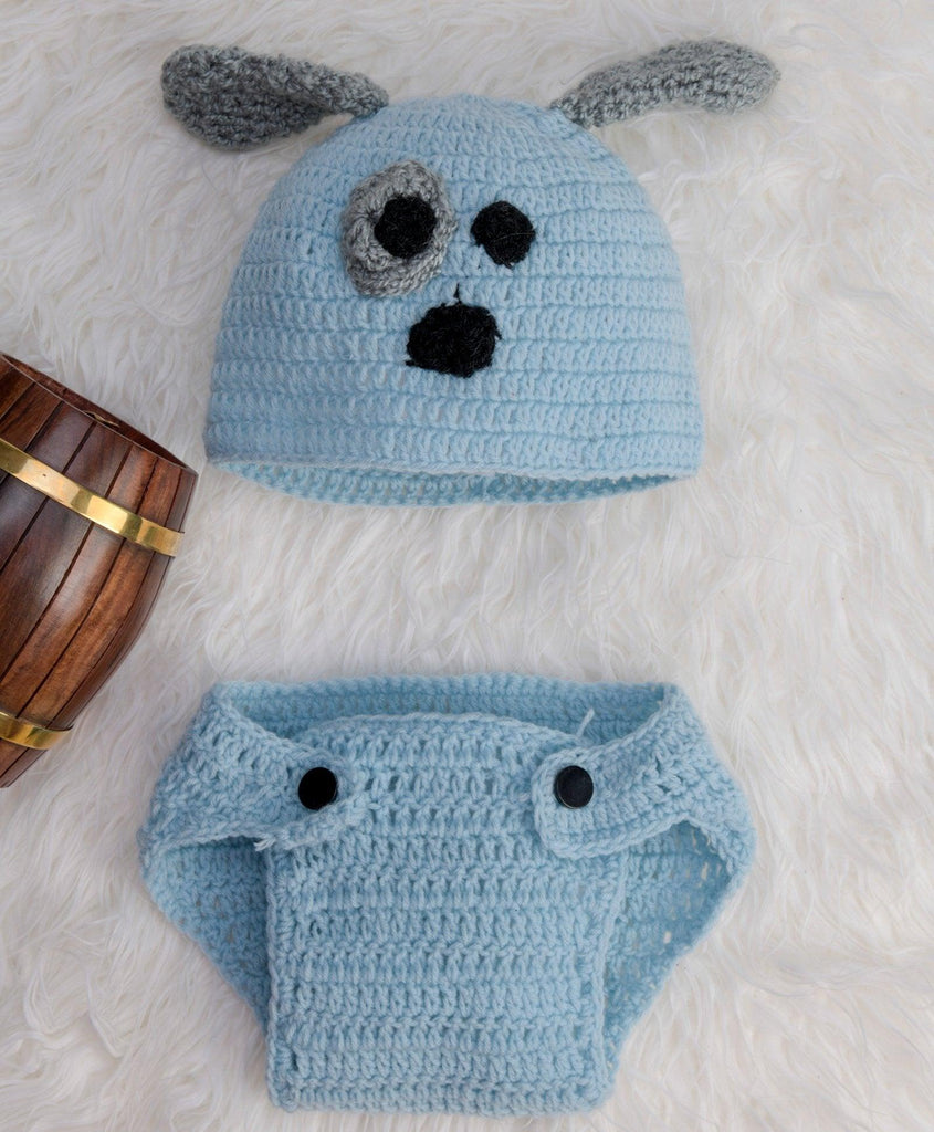 Puppy Cap & Diaper Cover Handmade Crochet Photography Prop - Blue