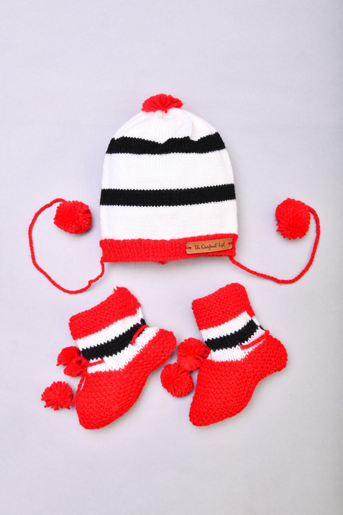 Striped Handmade Sweater Set- Red & White