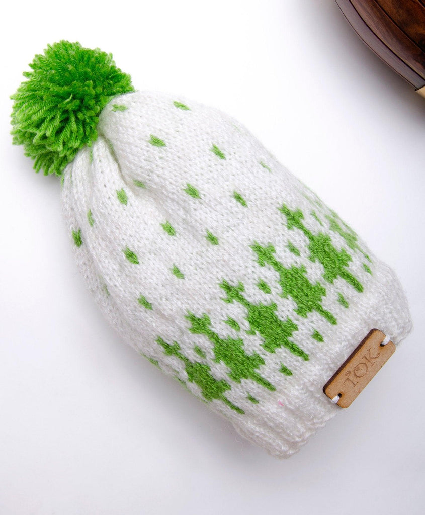 Christmas theme Knitted Cap- White & Green