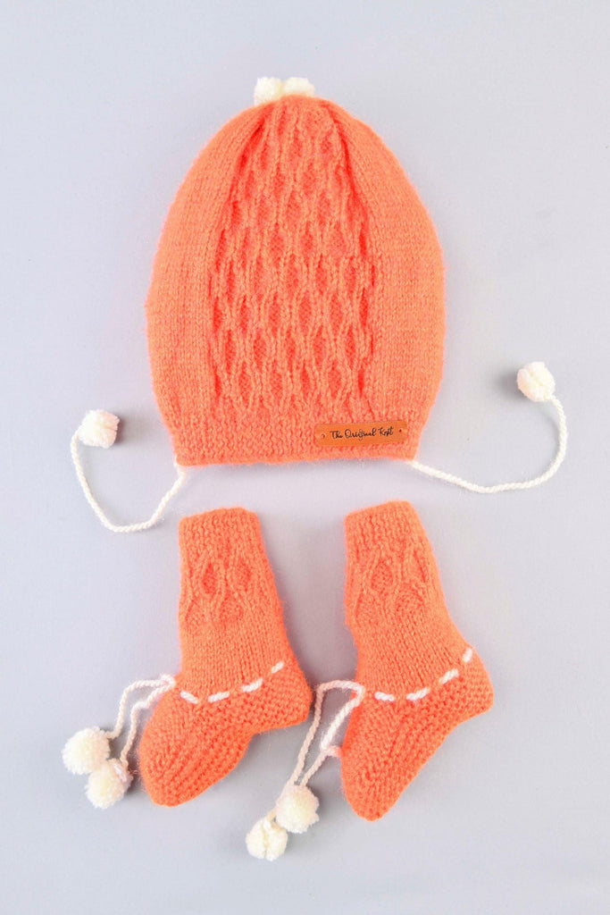 Unisex Kids Handmade Cap & Socks- Orange - The Original Knit