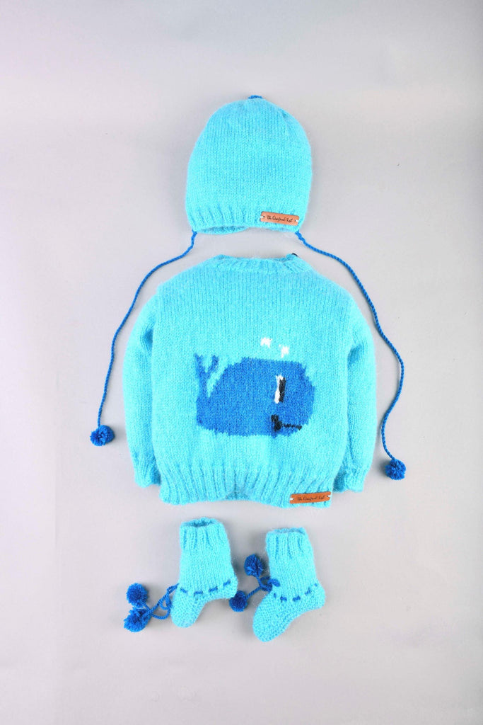 Handmade Fish design Sweater Set- Blue - The Original Knit