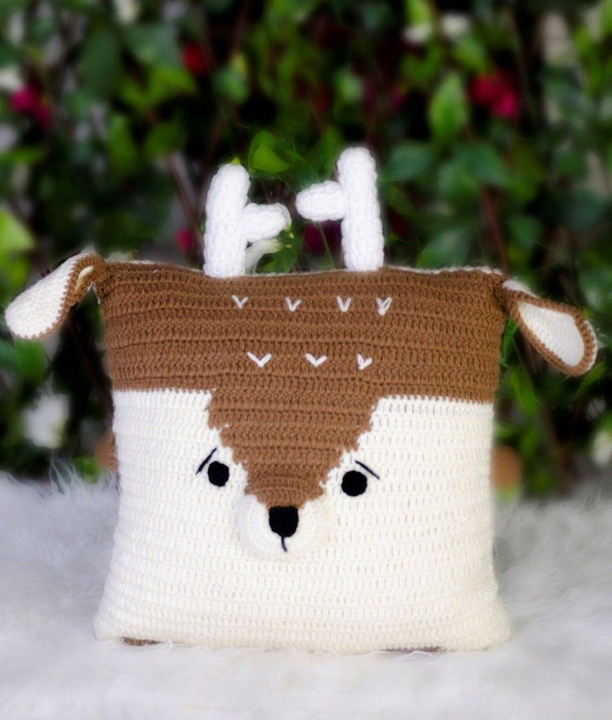 Square Reindeer Cushion- Brown & White