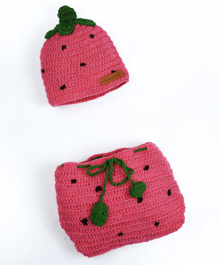 Strawberry Cap & Diaper Cover- Pink & Green