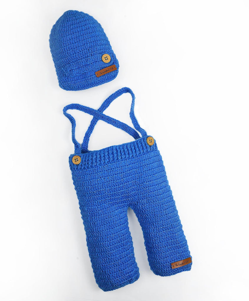 Handmade Crochet Cap & Dungaree- Blue