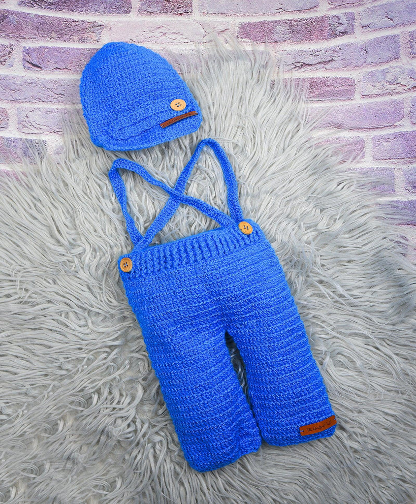 Handmade Crochet Cap & Dungaree- Blue