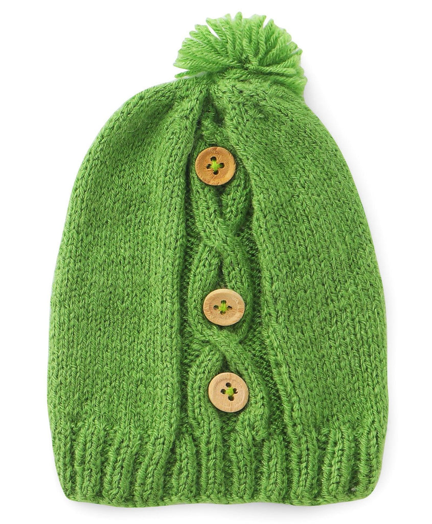 Button Embellished Cap- Green