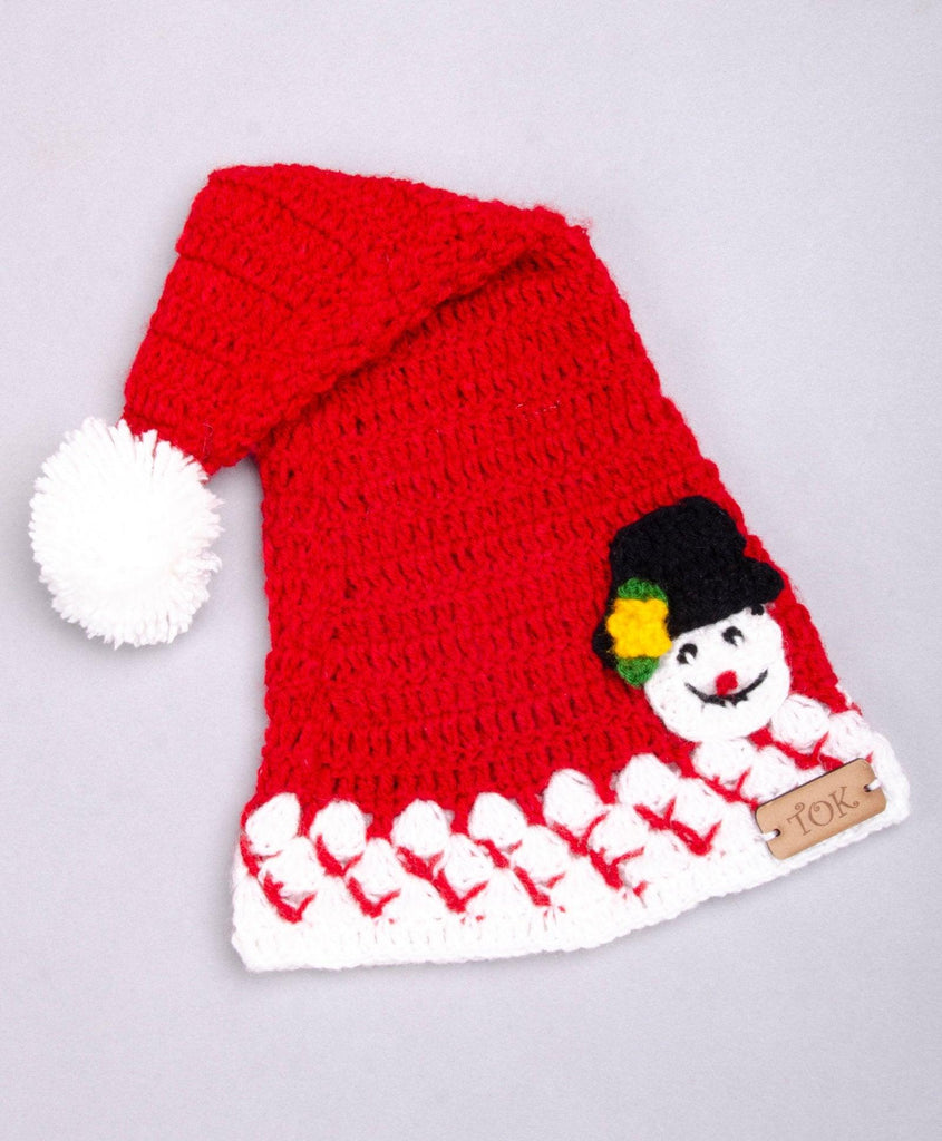 Handmade Snow Man Embellished Cap- Red - The Original Knit