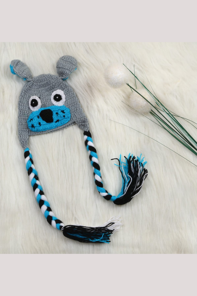 Handmade Crochet Puppy Cap- Grey & Blue