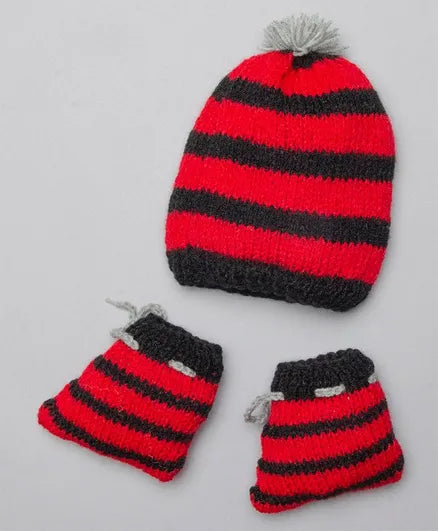 Striped Handmade Cap with Socks- Red & Black - The Original Knit