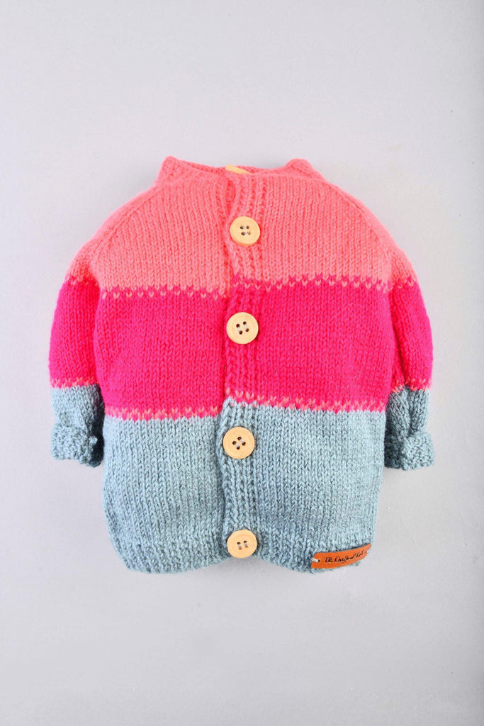 Handmade Colour Blocked Sweater- Pink & Grey - The Original Knit