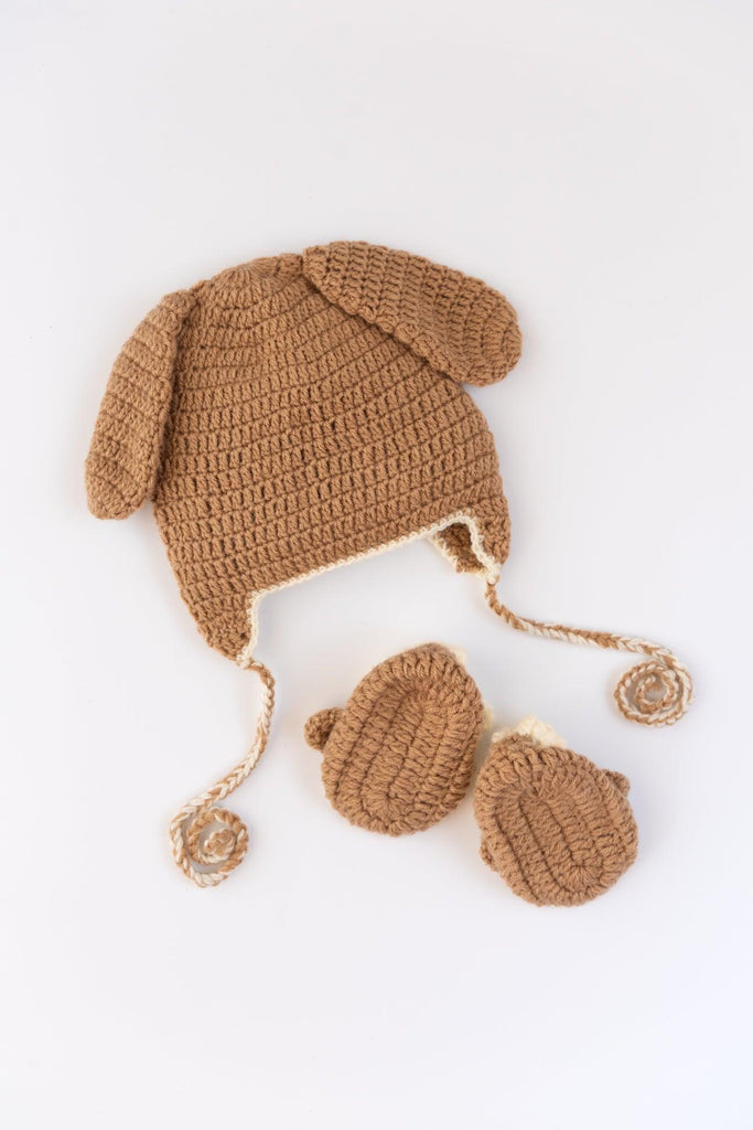 Puppy Handmade Cap with Booties- Beige - The Original Knit