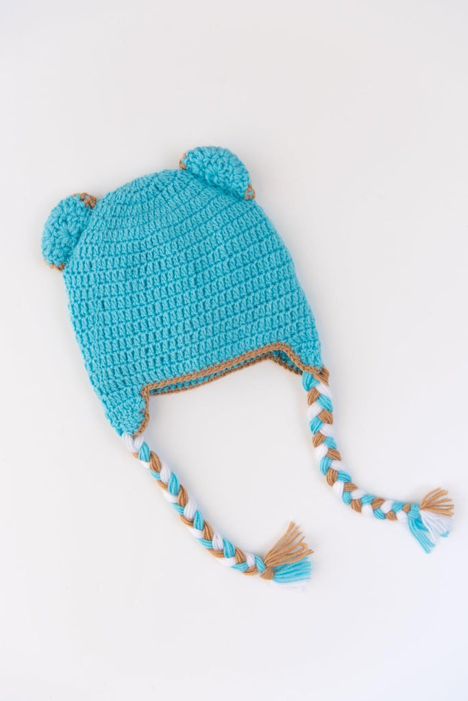 Braided Crochet Teddy Cap- Blue & Beige - The Original Knit