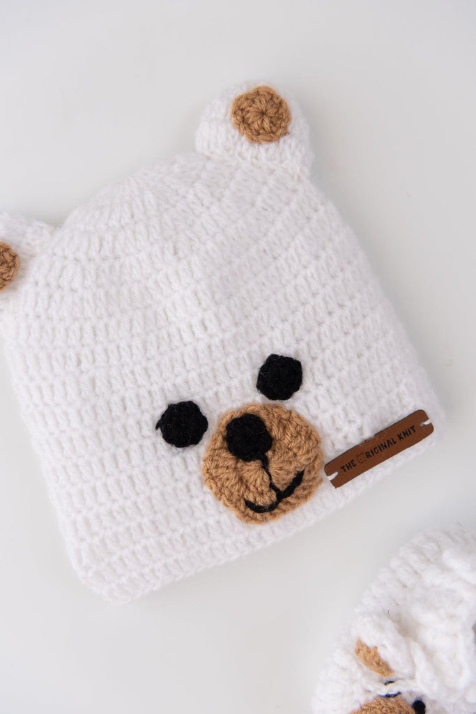 Teddy Crochet Cap & Booties- White - The Original Knit